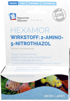 AQUARIUM MUNSTER HEXAMOR Эффективное лекарственное средство от Гексамитоза отверстия в голове так называемая “дырчатая болезнь” 20мл на 400л - Кликните на картинке чтобы закрыть